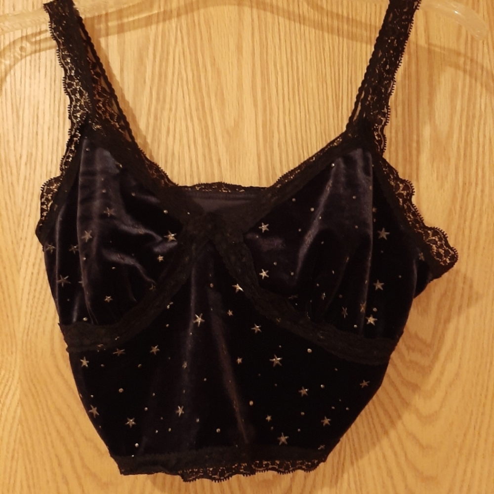 Velvet stars bralette, Navy Blue Size Small